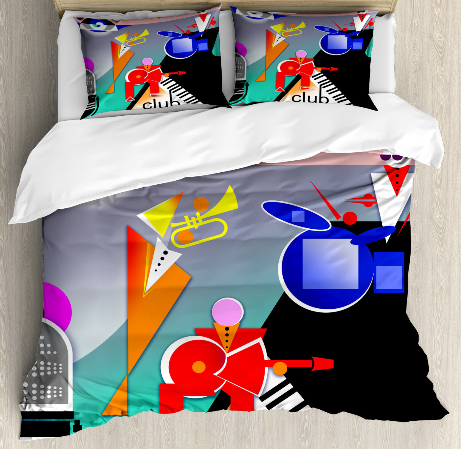 Stick Figure Band Music Themed Duvet Cover Set with Pillow Shams-image