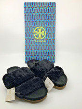 Tory Burch NEW Sheldon Black Shearling Double Band Slippers SZ 6 Brazil 328