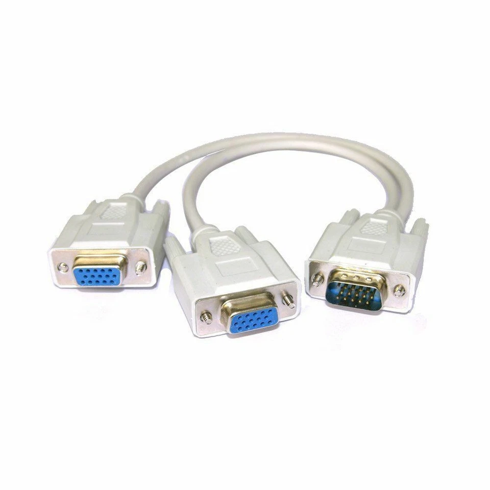 VGA SVGA 1 PC TO 2 MONITOR Male to 2 Dual Female Y Adapter Splitter Cable 15 PIN - Image 2 of 3
