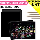 20-100X Scratch Paper Creative Art Rainbow Paper Sketch Book+Bamboo Pen Craft AU
