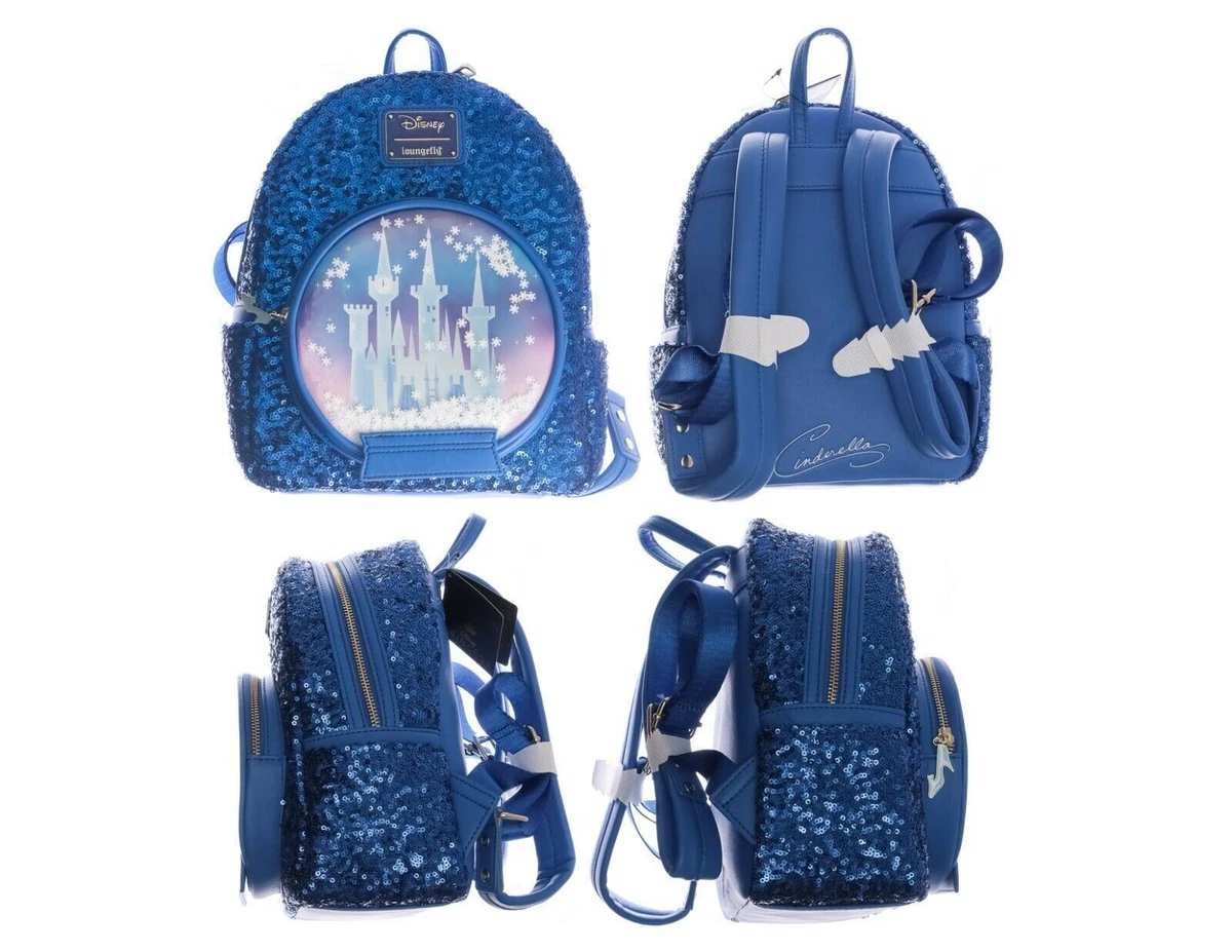 Loungefly Disney Blue Sequin Cinderella Castle Snow Globe Mini Backpack, Women's, Size: One Size