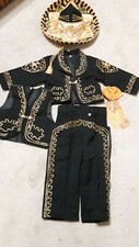 Beautiful 5 pieces Boy Charro Suit,Black W/Gold Charro Suit W/hat,Charro Size 6