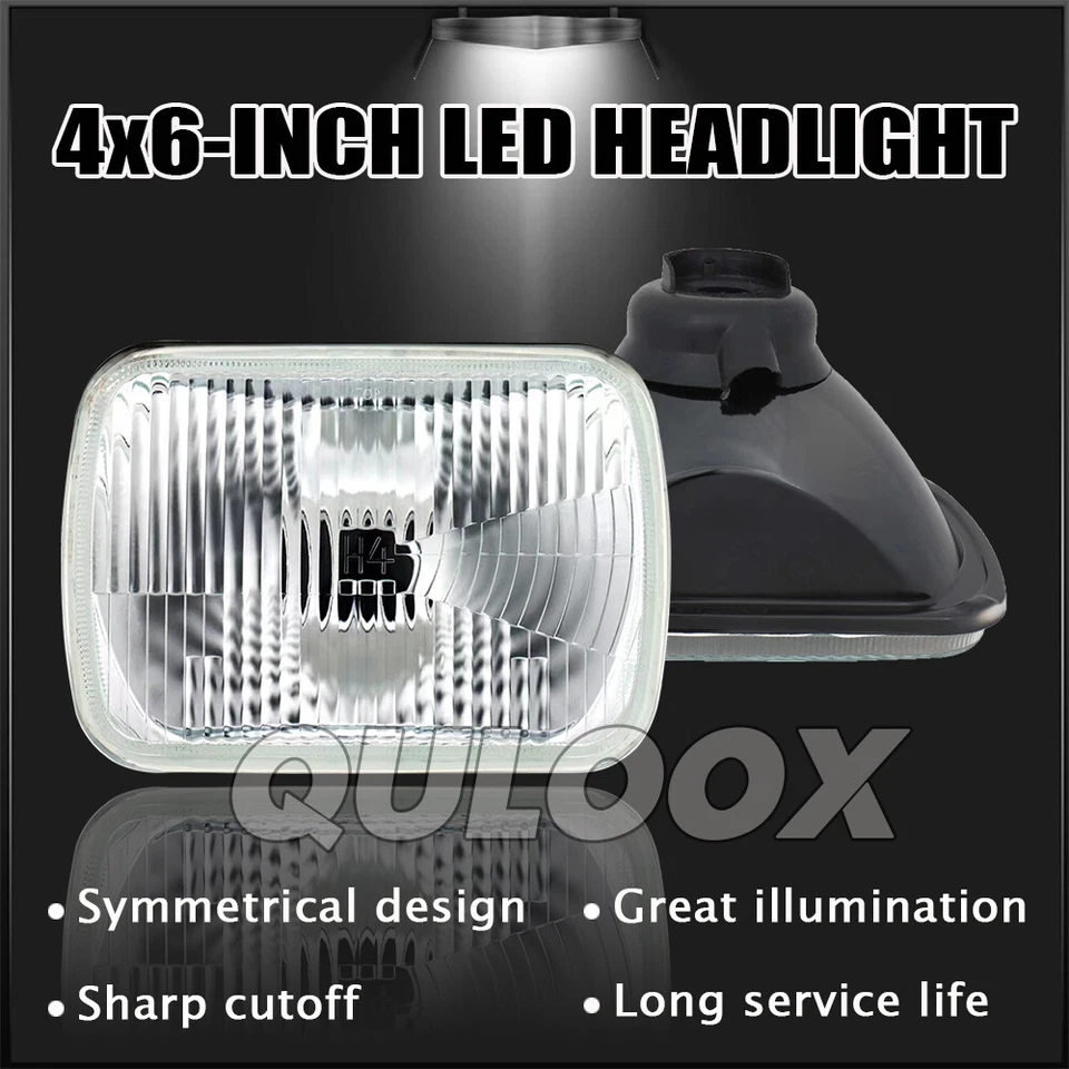 4pcs Fit Chrysler LeBaron 1977-1992 4x6" inch LED Headlights Halo Hi/Lo Beam DOT Foto 4 de 4