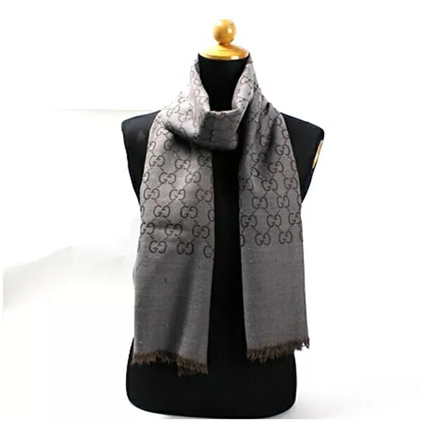 Authentique étole Gucci laine soie marron clair motif GG 165904 occasion rang B GUCCI