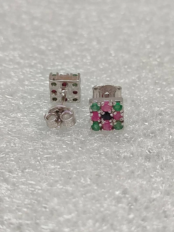 0.90 Karat Saphir Smaragd & Rubin Ohrstecker 925 Massiv Silber - Bild 3 von 4