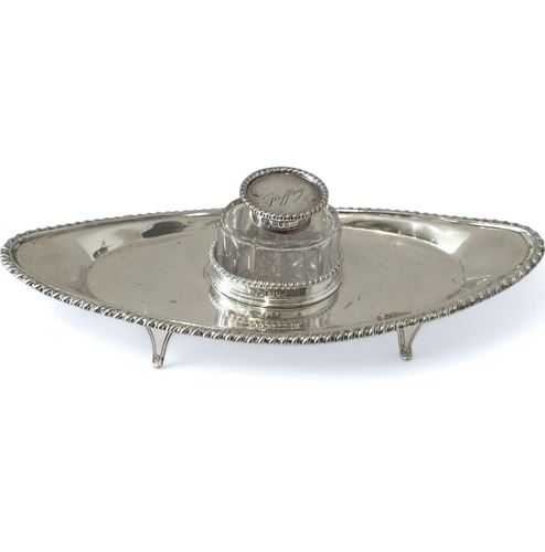 Antique Hallmarked Silver Desk Tray & Inkwell / Inkstand 144 g 1904 London NB322 - Picture 4 of 8