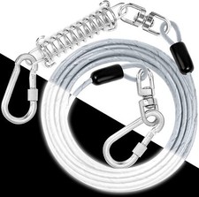 Dog Tie Out Cable: Reflective 15 ft Heavy Duty Dogs Chain for Outside 15ft Grey