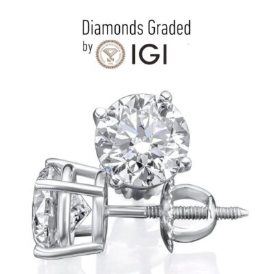 IGI CERTIFIED 3 Ct Real Lab Grown Diamond Studs Earrings 14k Gold In E VVS2
