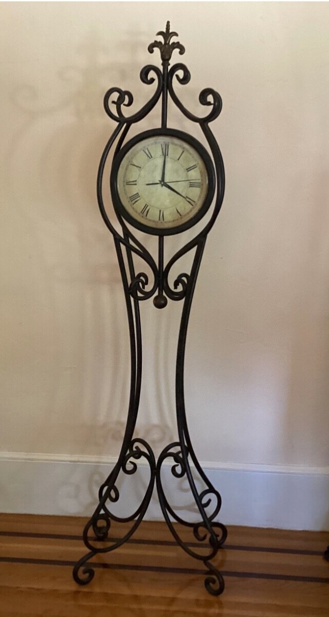 ( 54.5 inches h ) Wrought Iron Vintage Floor Standing Clock, Battery Powered