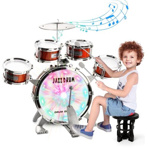 Kids Drum Set with Light Music Toy Drum Set for Toddlers Rock Jazz Drum Kit w... - Afbeelding 1 van 7