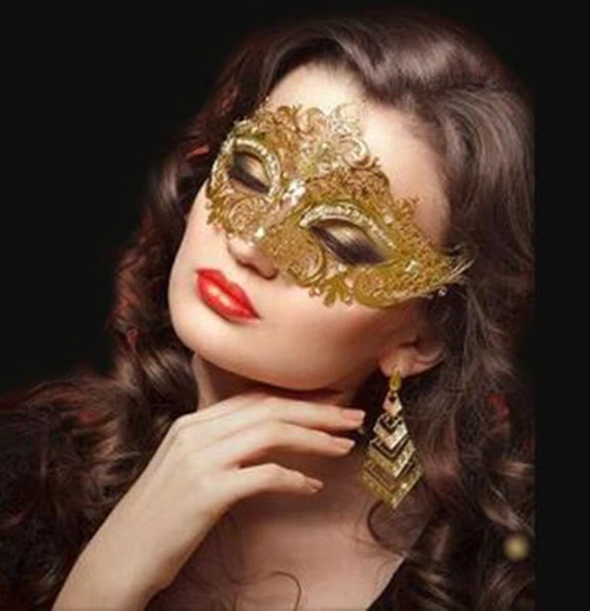 SN-A1-2 Men Women Masquerade Eye-Mask Venetian Costume Party Accessories Gold - Image 4 of 4
