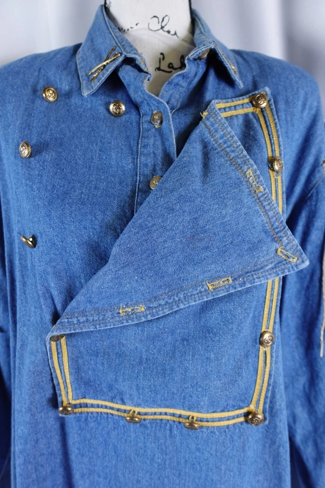 Double D Ranch Wear Women's Pullover Bib Shirt Size Medium Denim Casual Fringed - Image 2 of 4