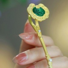 Green Stone Ruyi Hair Stick Chinese Style Hairpin Women Elegant Hair Accessory