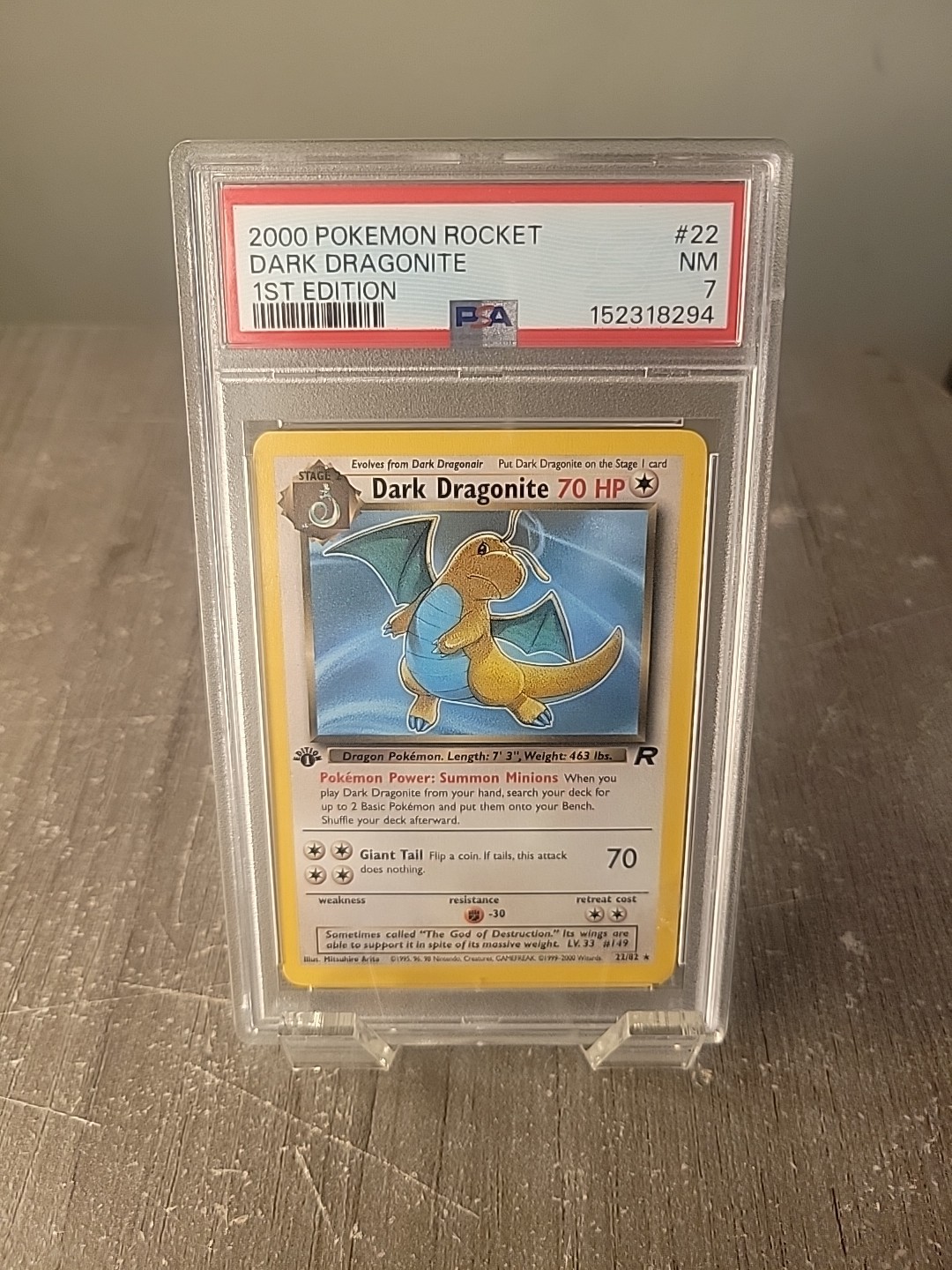2000 Pokemon Team Rocket 1st Edition Dark Dragonite 22/82 PSA 7NM