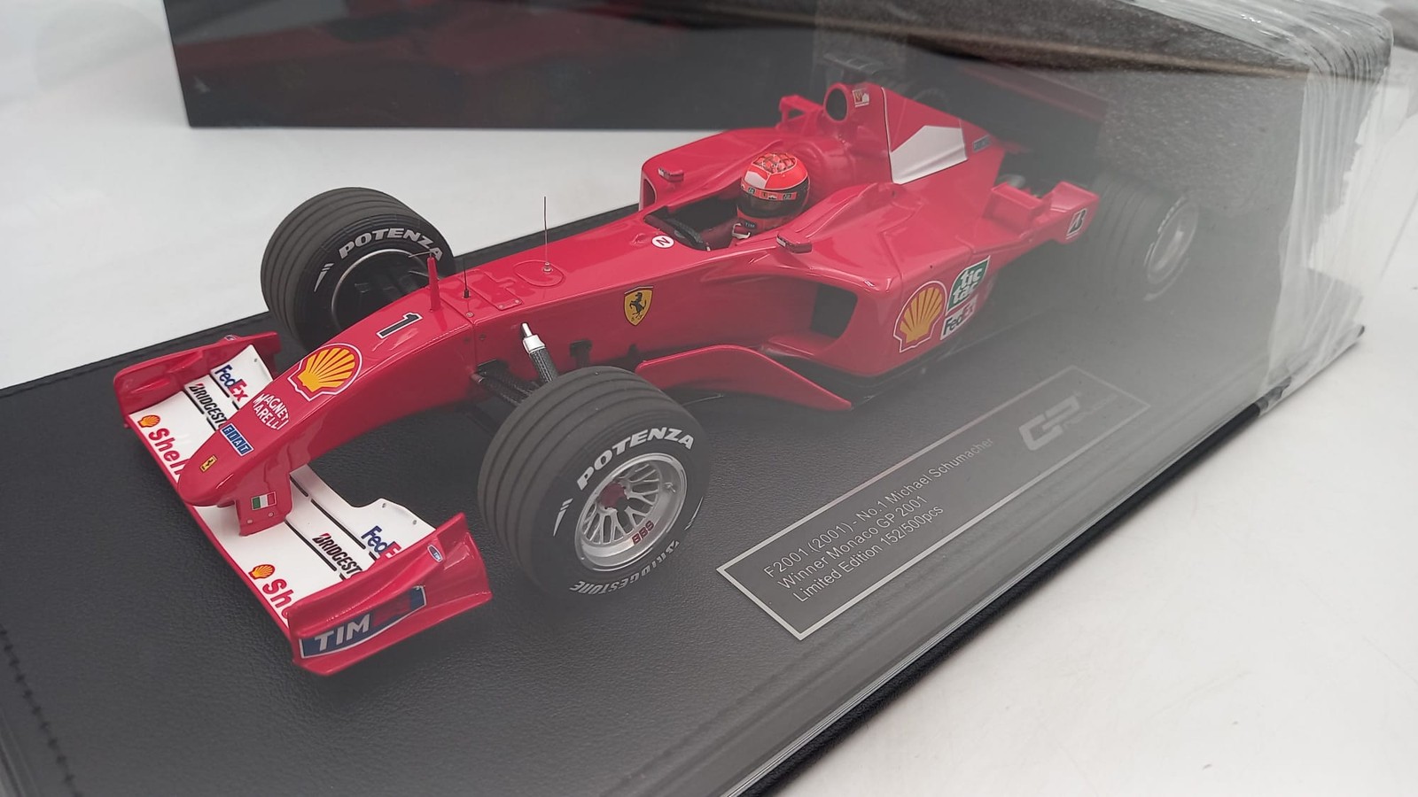 GP168AWD GP Replicas Ferrari F2001 M. Schumacher winner Moncaco GP 2001 1/18