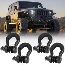 Black 4PCS Universal 3/4" D-Ring Shackle 9500LBS Tow Hooks For Jeep Trucks Etc