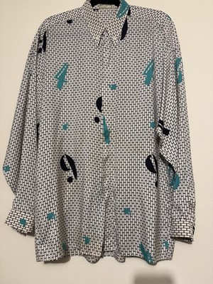 Vintage Gianni Versace Silk Button Down Shirt With Numbers Over A Optical Brick 