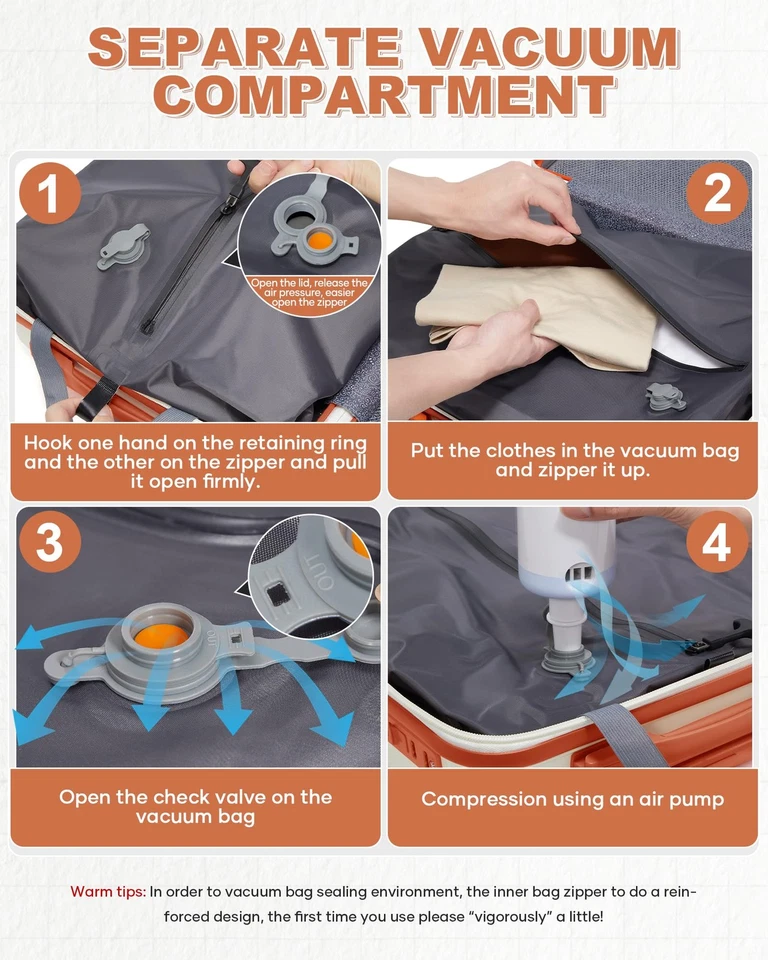 Conjuntos de bagagem a vácuo com bomba e estojo de maquiagem, bagagem de mão de 20 polegadas 22 x 1... - Imagem 3 de 4