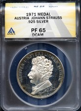 1971 Silver Medal Austria Johann Strauss PF65 DCAM ANACS # 7919360 + Bonus
