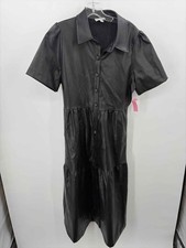 Pre-Owned Evereve Black Size Medium Faux Leather Maxi Short Sleeve Dress