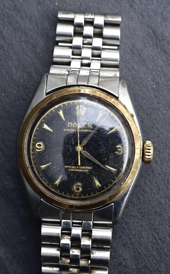 Rolex Oyster Perpetual 6085 Black Dial Stainless Steel & Gold Bezel Automatic