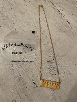 Vintage Boxcar 1977 Elvis Presley Tribute Commemorative Necklace Gold Tone
