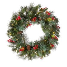 National Tree Company 24in Pre-Lit Wintry Pine Artificial Christmas Wreath