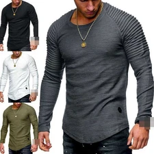 T-shirt O Neck Slim Fit Casual Muscle Tee Tops Blouse Long Sleeve S-3XL Men's