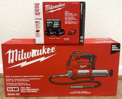 Milwaukee 2646-20 M18 2 Speed Grease Gun Kit With x2 XC6.0 Batteries and Charger