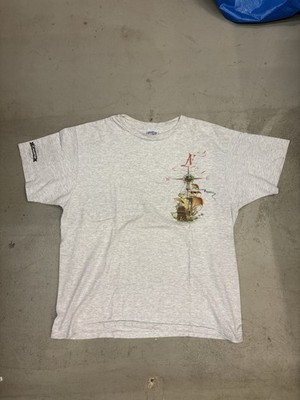Vintage 90s Pirate Ship Caribbean Map Treasure Rum Lyrics Sea Graphic T-Shirt XL