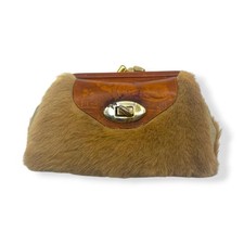 Vintage Australian Souvenir Fur Clutch Purse Kangaroo Embossed Leather Kiss Lock
