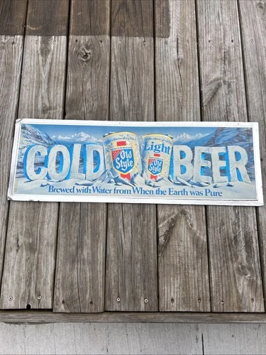 Vintage Old Style Cold Beer Advertising Sign Foil Over Cardboard Bar Mancave
