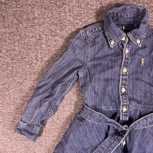 Ralph Lauren Denim Dress Girls Size 3/3T Blue Button Belted A-Line Shirt Dress - Picture 6 of 13
