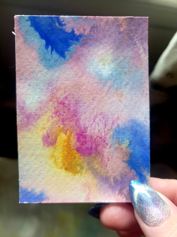 ACEO original | abstract sky blue and pink yellow | small painting watercolor