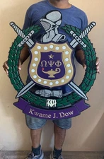 Omega Psi Phi Banner Shield Wooden Painted