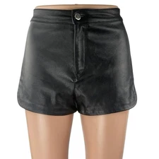 Women's Black Faux Vegan Leather High Waist Straight Leg Casual Shorts Size XS