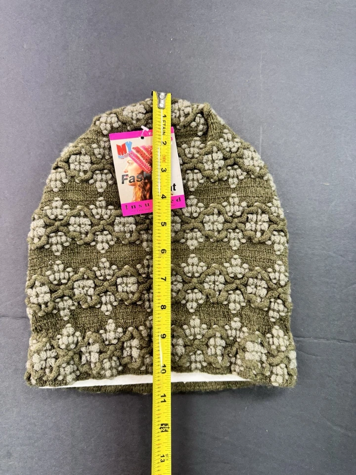Mujer Crochet Moda Sombrero Tobogán Thermo Wear Gorro Extra Cálido Verde Gris NUEVO Foto 2 de 4