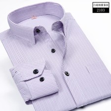 New Men's Dress Shirts Long Sleeves Formal Business Striped Casual Shirts Tops
