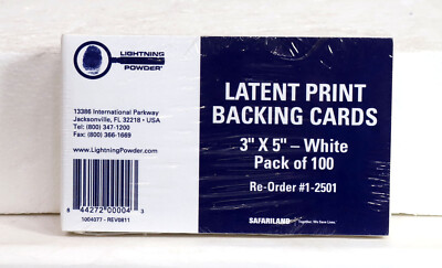LIGHTNING POWDER CO. / FORENSICS SOURCE #2501 LATENT PRINT BACKING CARDS