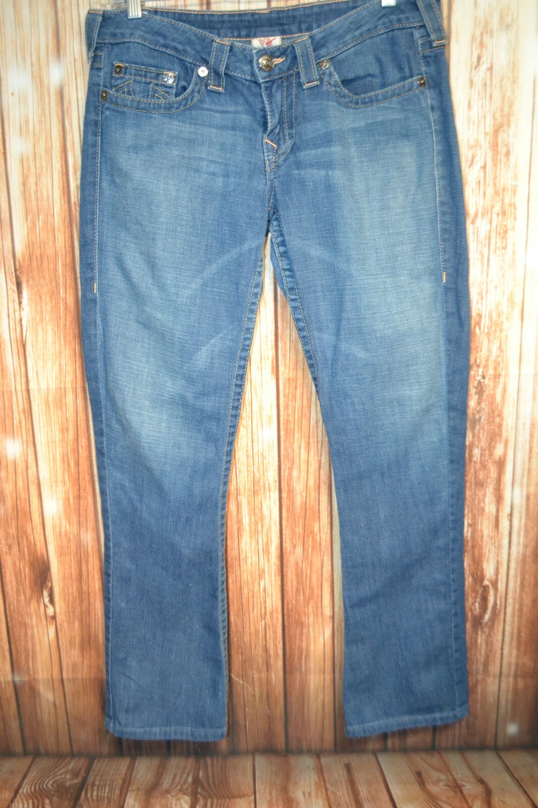 True Religion Women's Straight No Pocket Flaps Blue Denim Jeans Sz 32x30 thumbnail 4
