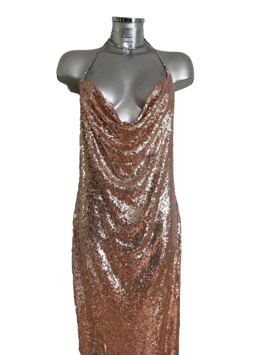 Pretty Little Thing Rose Gold Sequin Maxi Dress with Choker