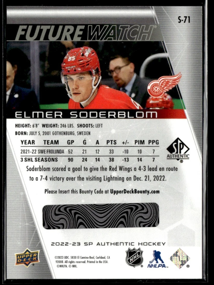 2022-23 SP Authentic Spectrum FX Elmer Soderblom #S-71 - Image 2 of 2
