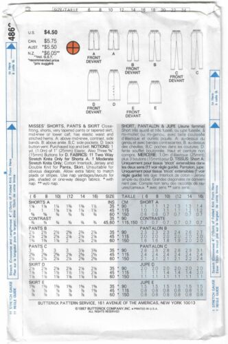 Butterick 4862 Vintage 80er Shorts, Hose & Rock Schnittmuster Größe 12-14-16 - Bild 2 von 2