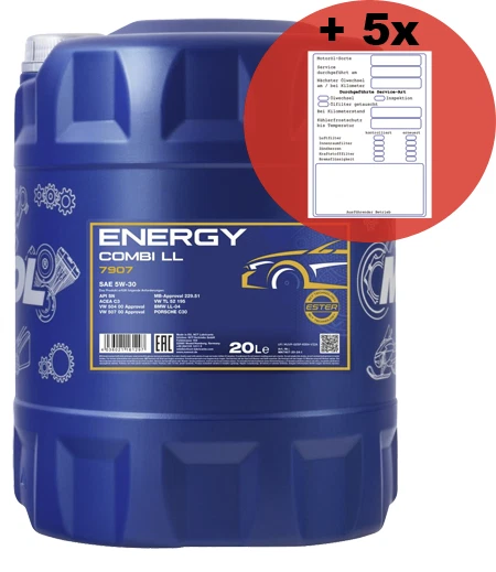 20 L MANNOL 7907 Energy Combi LL 5W-30 LONGLIFE + 5x Service-Aufkleber VW BMW MB - Bild 1 von 1