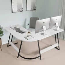 Home Office Writing Desk Modern L-Shape Computer Desk, White