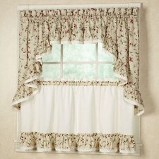 Cherries Natural Ruffled Cotton Washable Fruit Window Curtains Made in USA