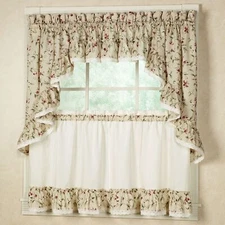 Cherries Natural Ruffled Cotton Washable Fruit Window Curtains Made in USA
