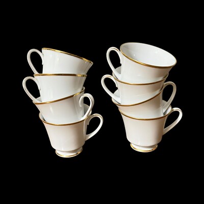 Contemporary Fine China by Noritake  Heritage 2982  8 Cup Set - Goldtone Trim
