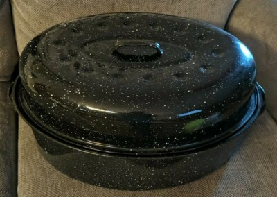 blue speckled roasting pan