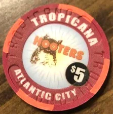 Hooters Tropicana Casino Chip - Market Place - Atlantic City $5. - Poker Chip 